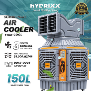 【150L】Twin Cool Dual Duct Air Outlet Industrial Air Cooler with Portable Wheel