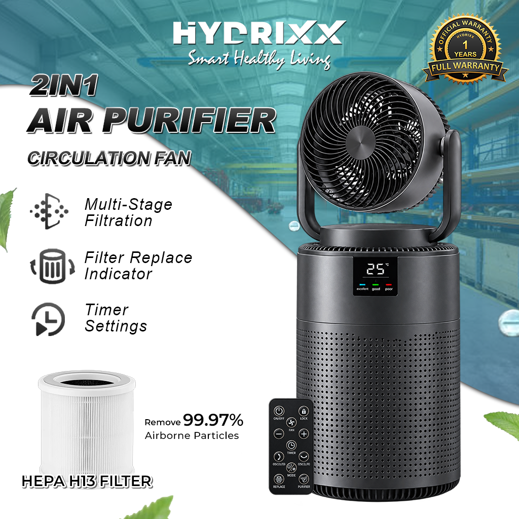 Hydrixx 2in1 Air Purifier Circulation Fan with HEPA Filtration